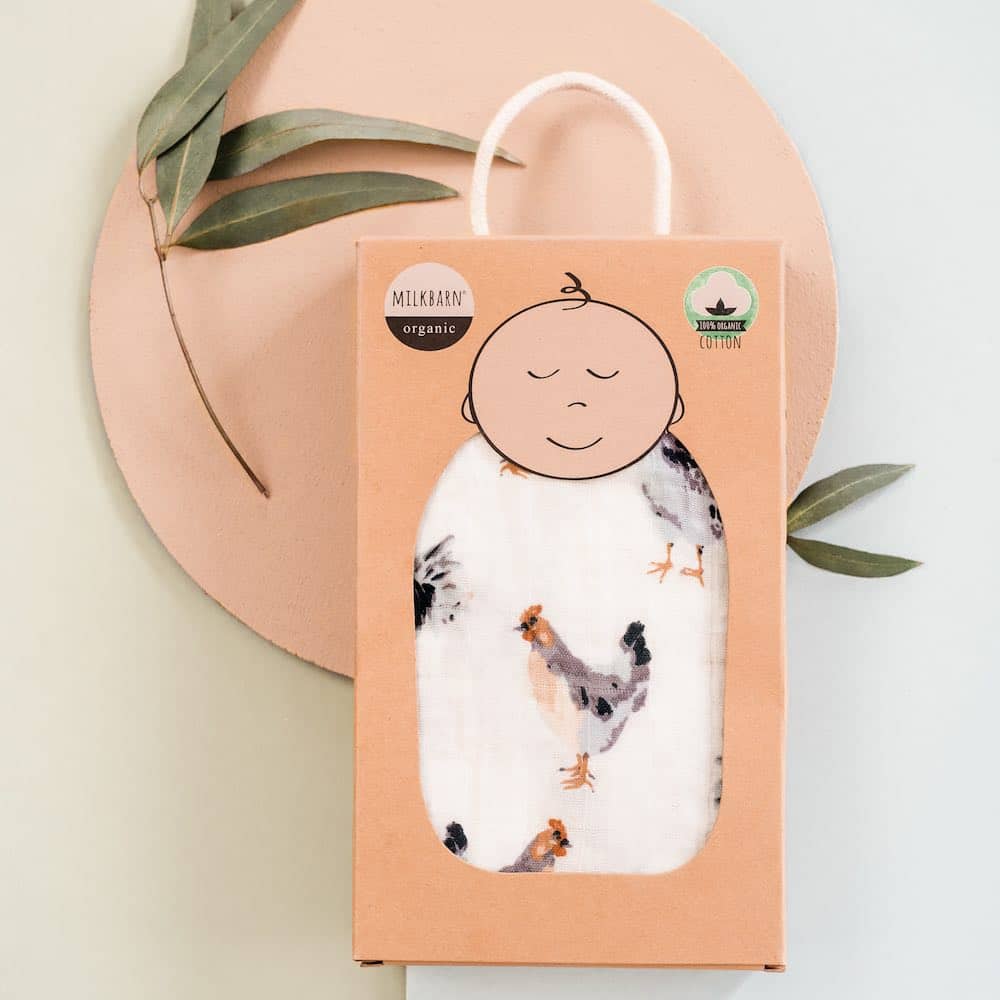 Chicken Organic Cotton Muslin Swaddle Blanket
