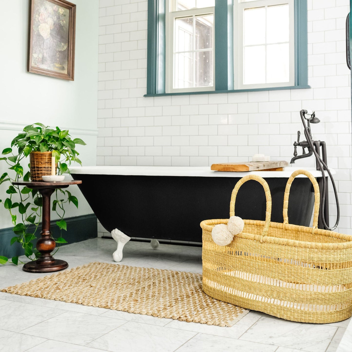 Modern Open Weave African Moses Basket, No Hood,  Vegan Handle