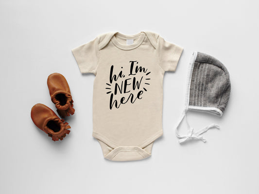 Hi I'm New Here Organic Baby Bodysuit