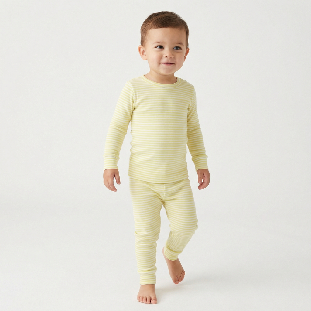 Lemon Stripe Long Sleeve & Pants Kids Pajamas