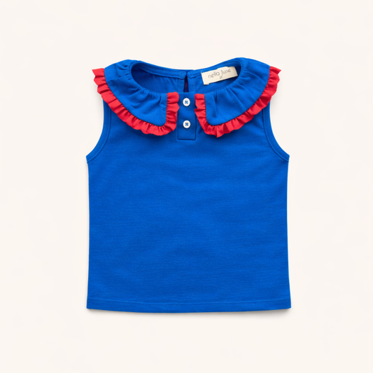 Pleated Tennis Tank in Blue/Red