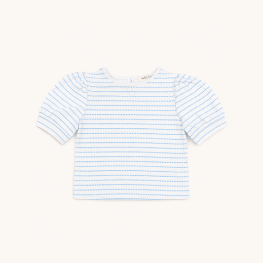 Puff Sleeve Tee in Blue Heart Stripe