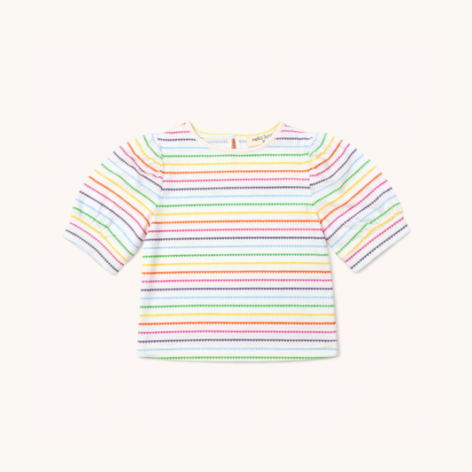 Puff Sleeve Tee in Rainbow Heart Stripe
