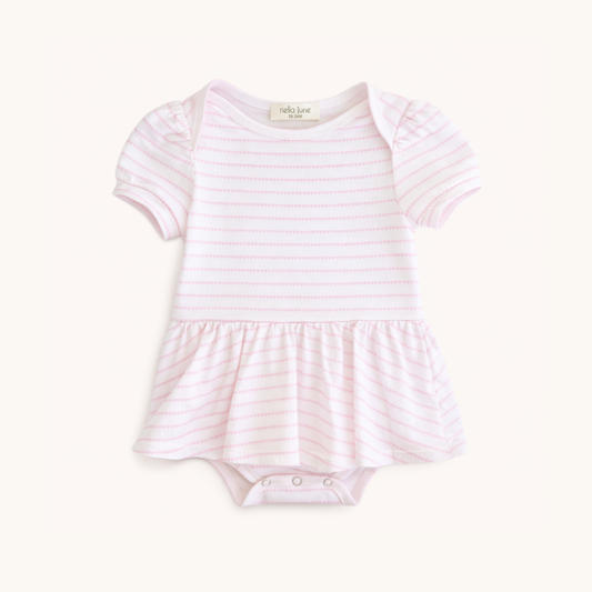 Puff Sleeve Onesie in Pink Heart Stripe