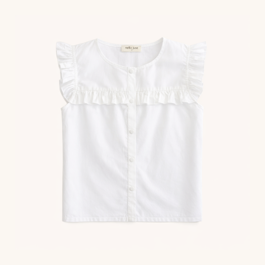 Ruffle Button Down Tank in White