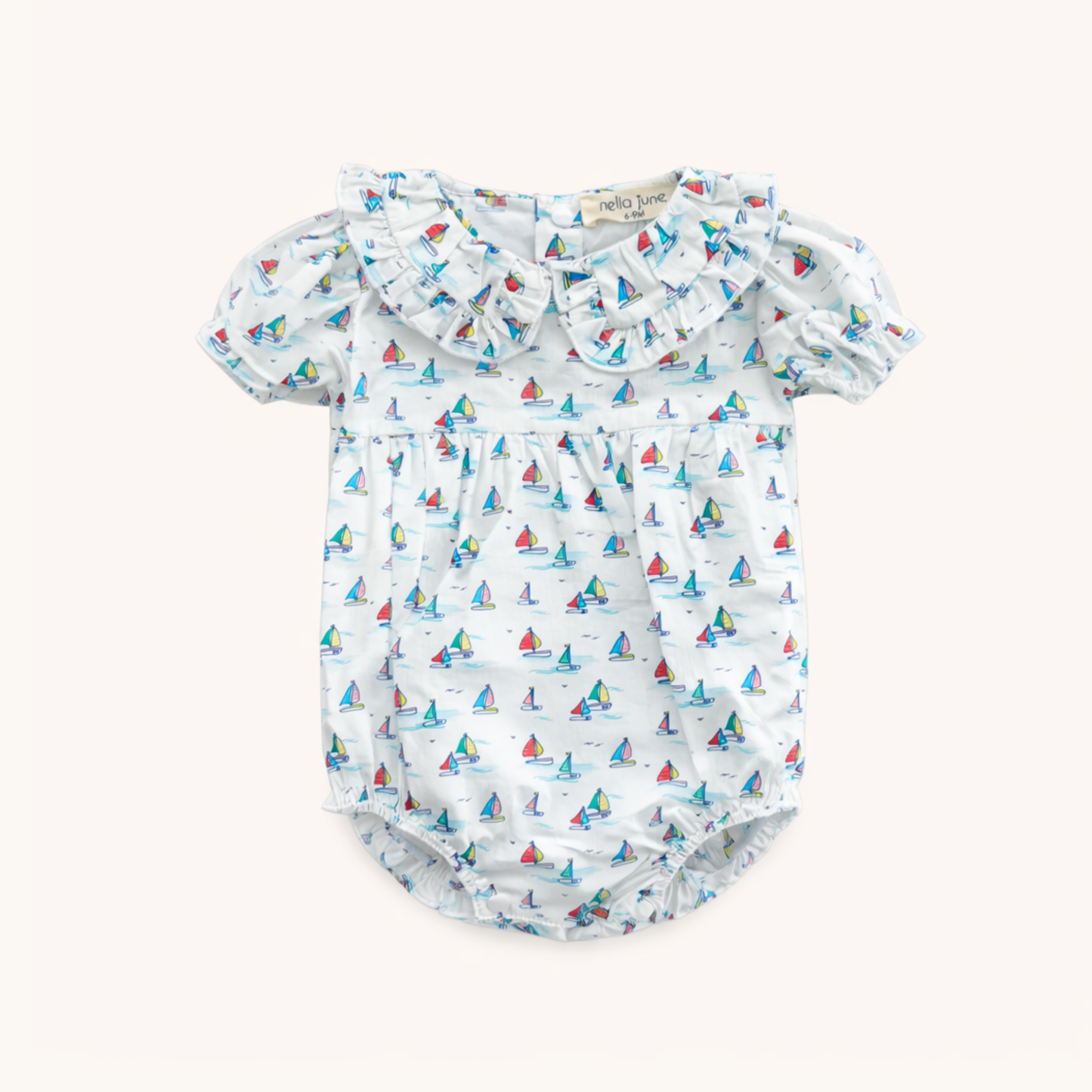 Ruffle Trim Baby Bubble in Sailboats