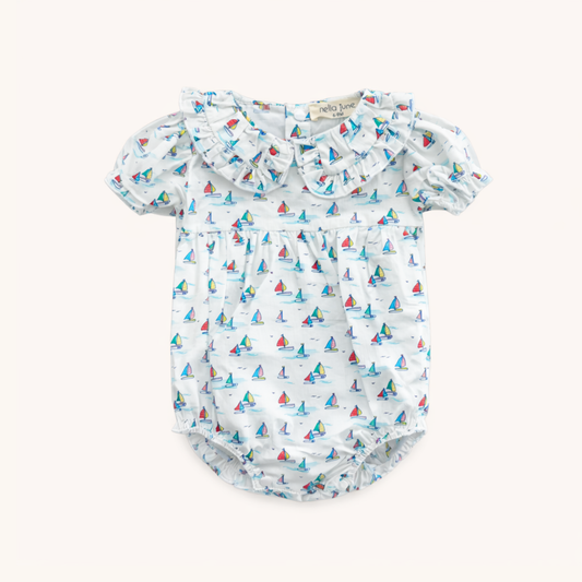 Ruffle Trim Baby Bubble in Sailboats