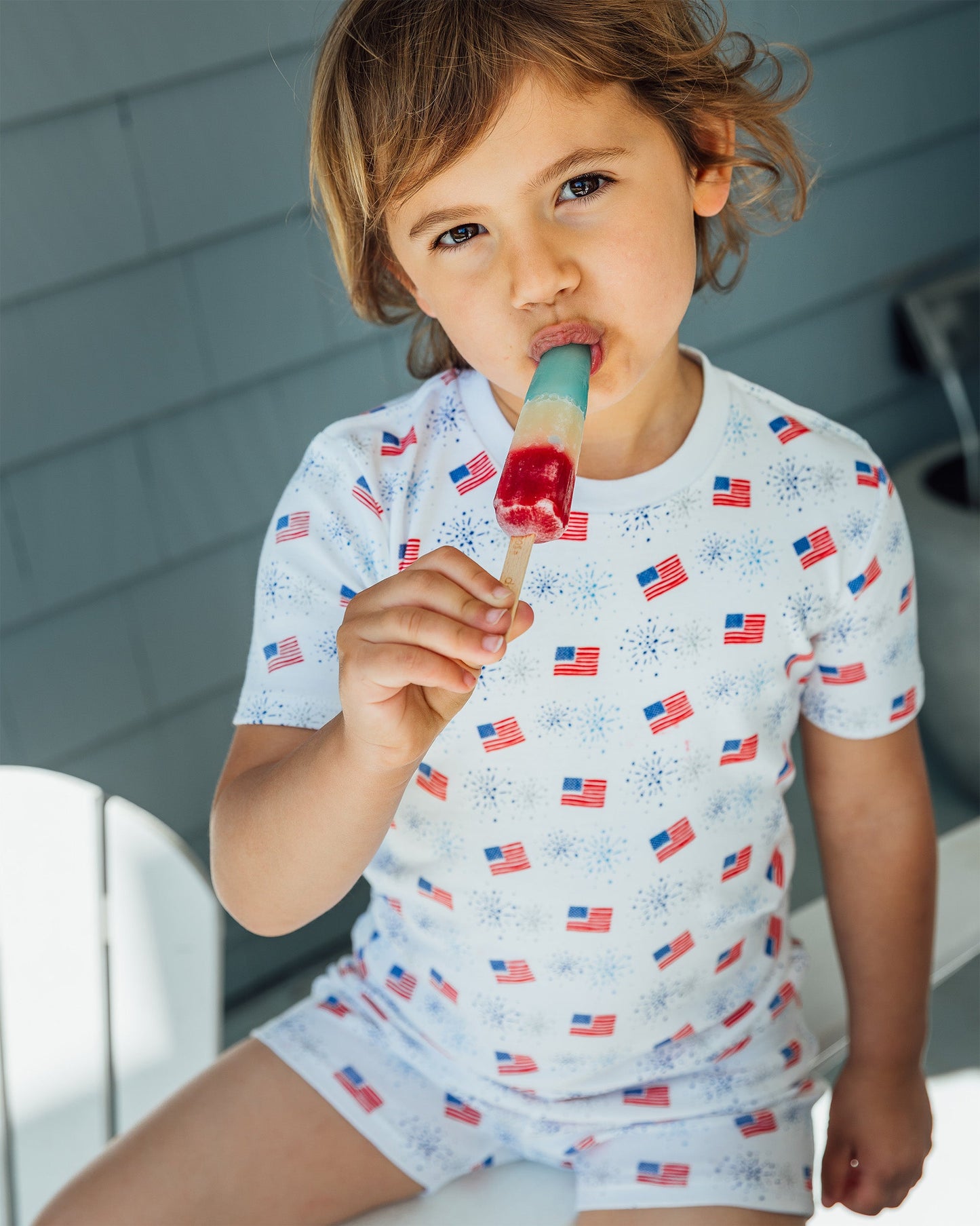The Organic Short Sleeve Pajama Set [Flags and Fireworks]