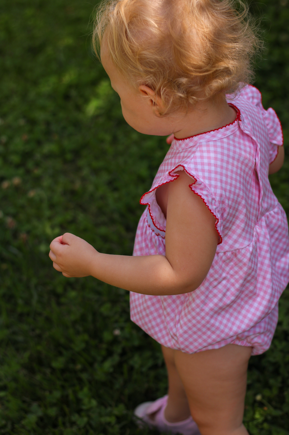 Pink Gingham Strawberry Smocked Bubble