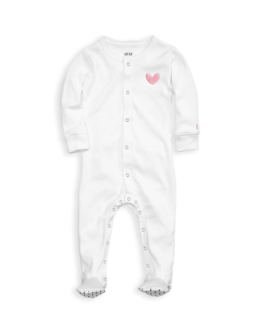 The Organic Snap Footie [White with Pink Heart]