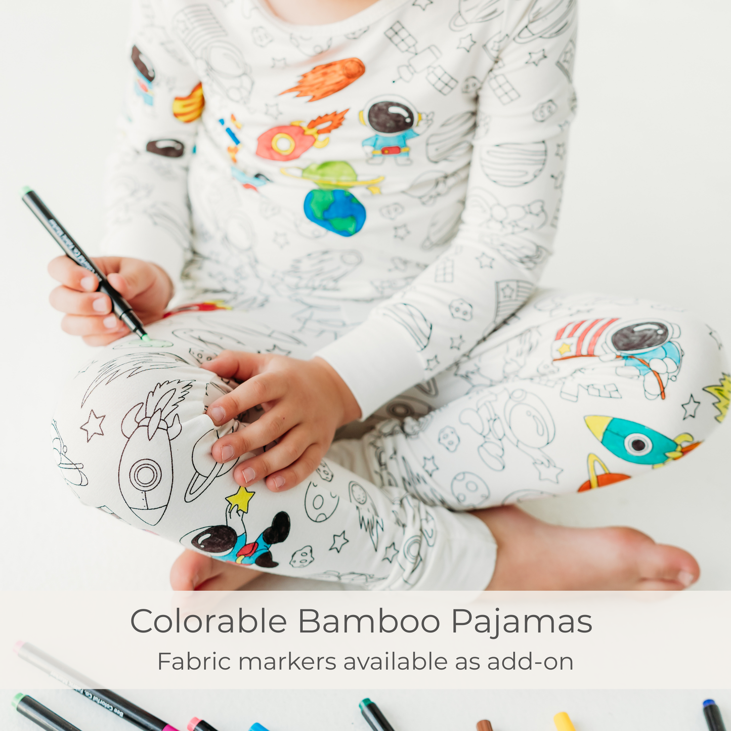 Space Coloring Pajamas for Kids | Soft Bamboo 2 Piece Set