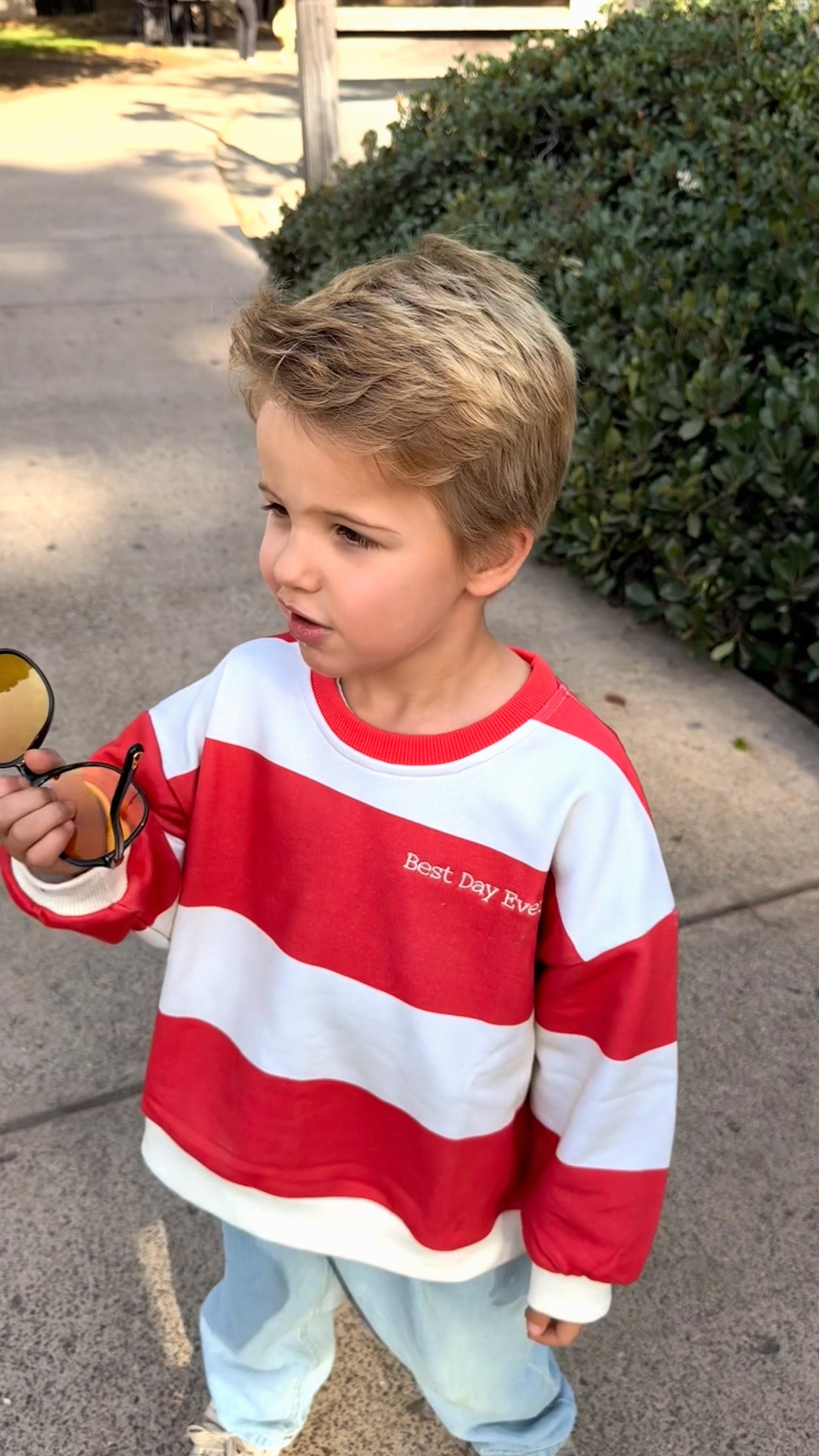 Best Day Ever Pullover | Red Apple Stripe