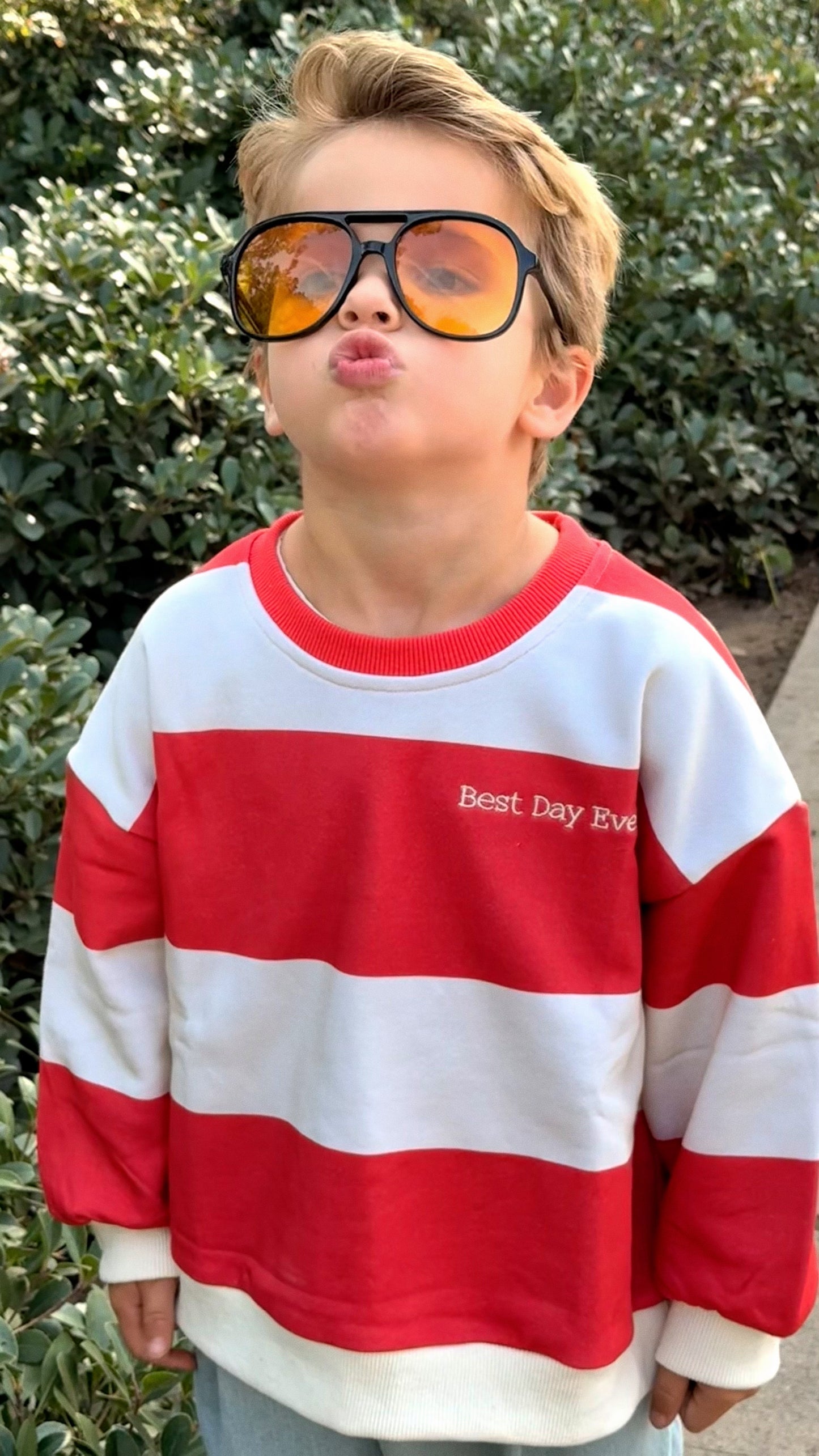 Best Day Ever Pullover | Red Apple Stripe