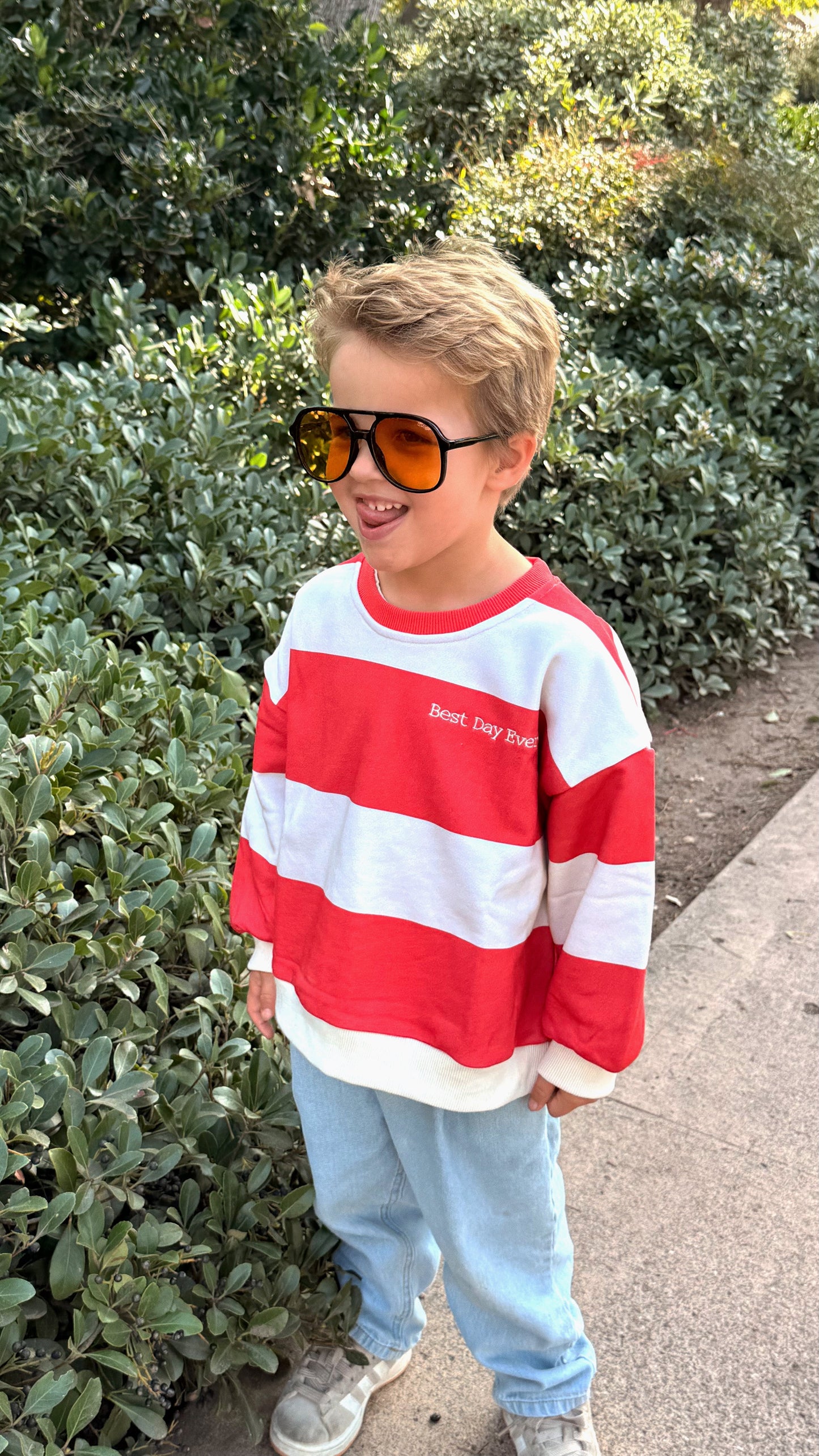 Best Day Ever Pullover | Red Apple Stripe