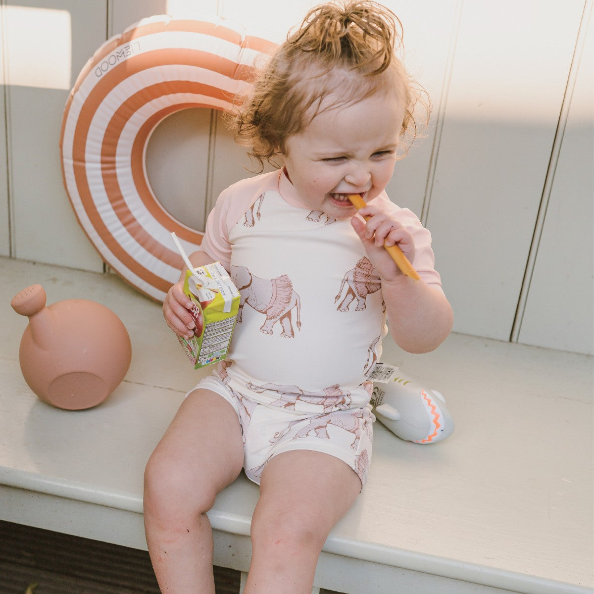 Tutu Elephant Short Sleeve Top & Swim Trunks Set