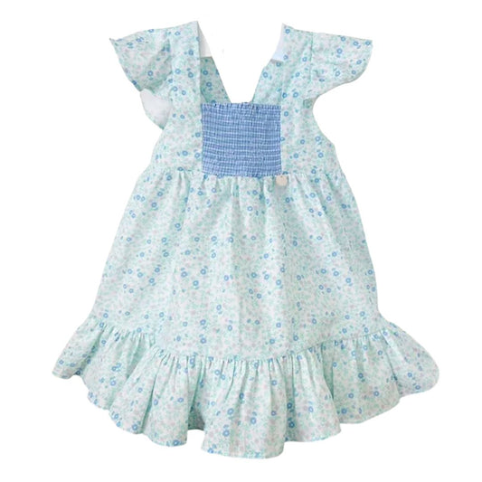 Blue Floral Smocked Dress