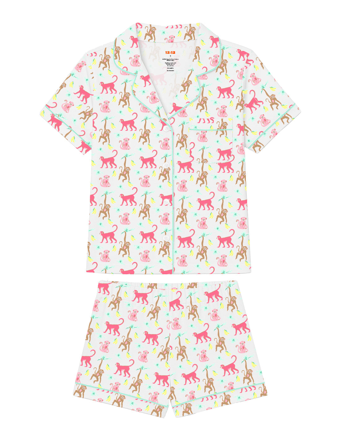 Organic Polo Pajama Set with Shorts [Monkeying Around Pink]