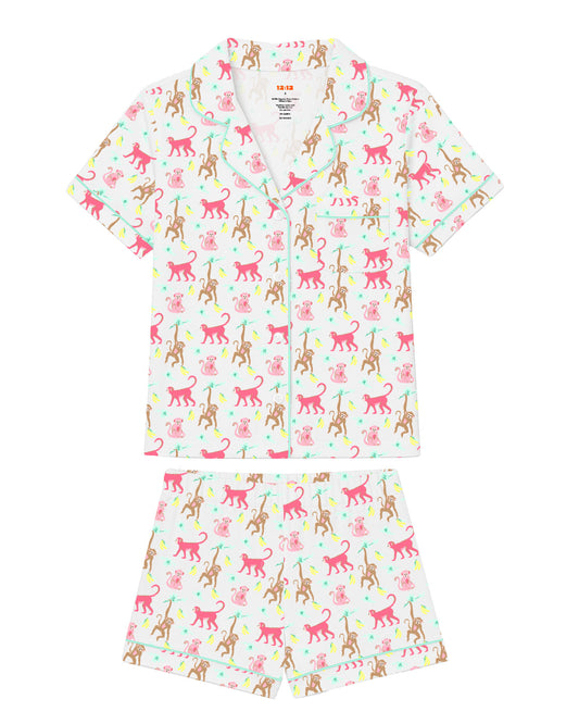 Organic Polo Pajama Set with Shorts [Monkeying Around Pink]