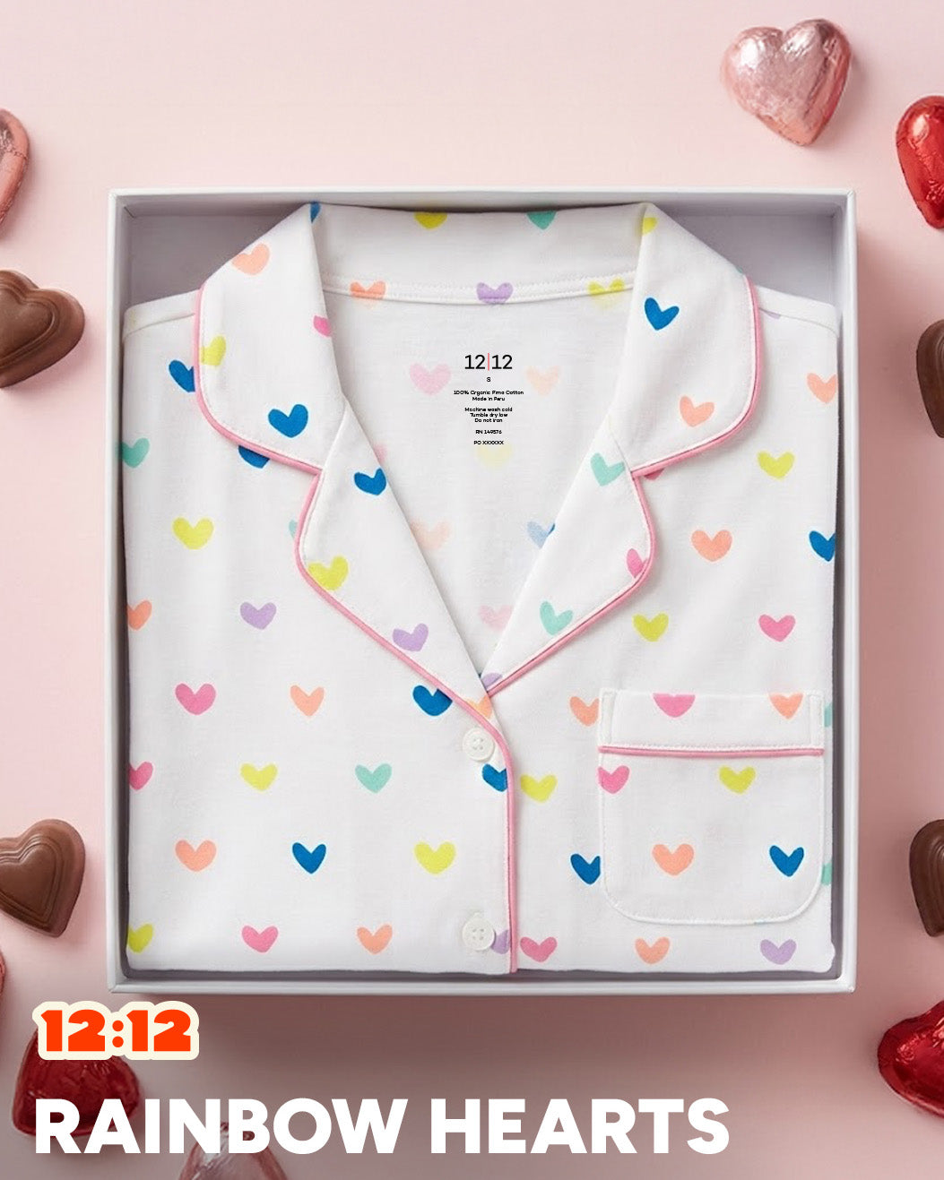 Organic Polo Pajama Set with Shorts [Rainbow Hearts]