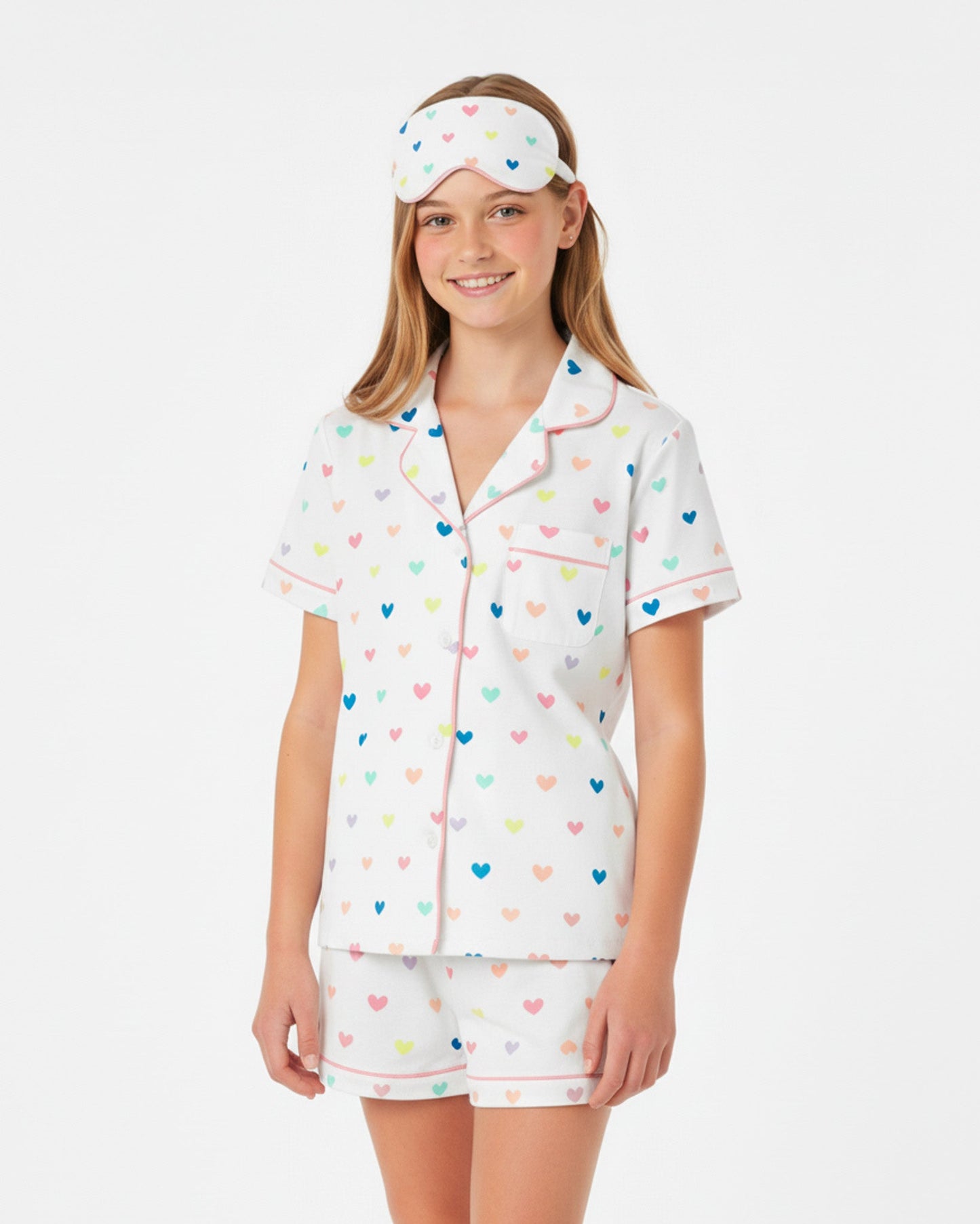 Organic Polo Pajama Set with Shorts [Rainbow Hearts]