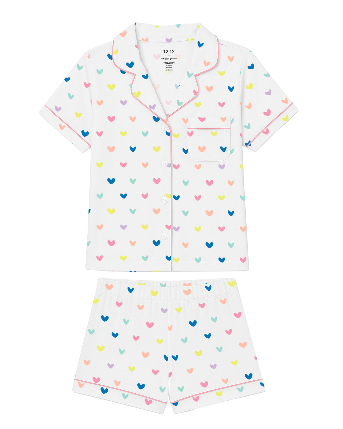 Organic Polo Pajama Set with Shorts [Rainbow Hearts]
