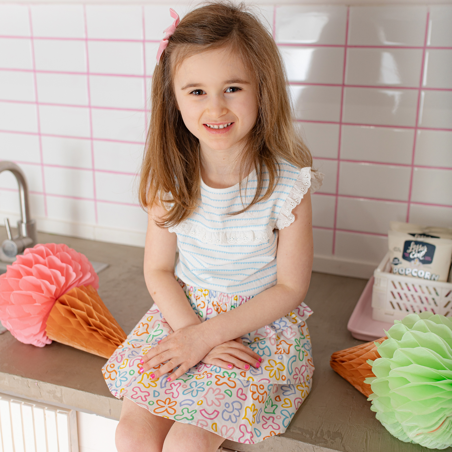 Eyelet Lace Tank in Blue Heart Stripe