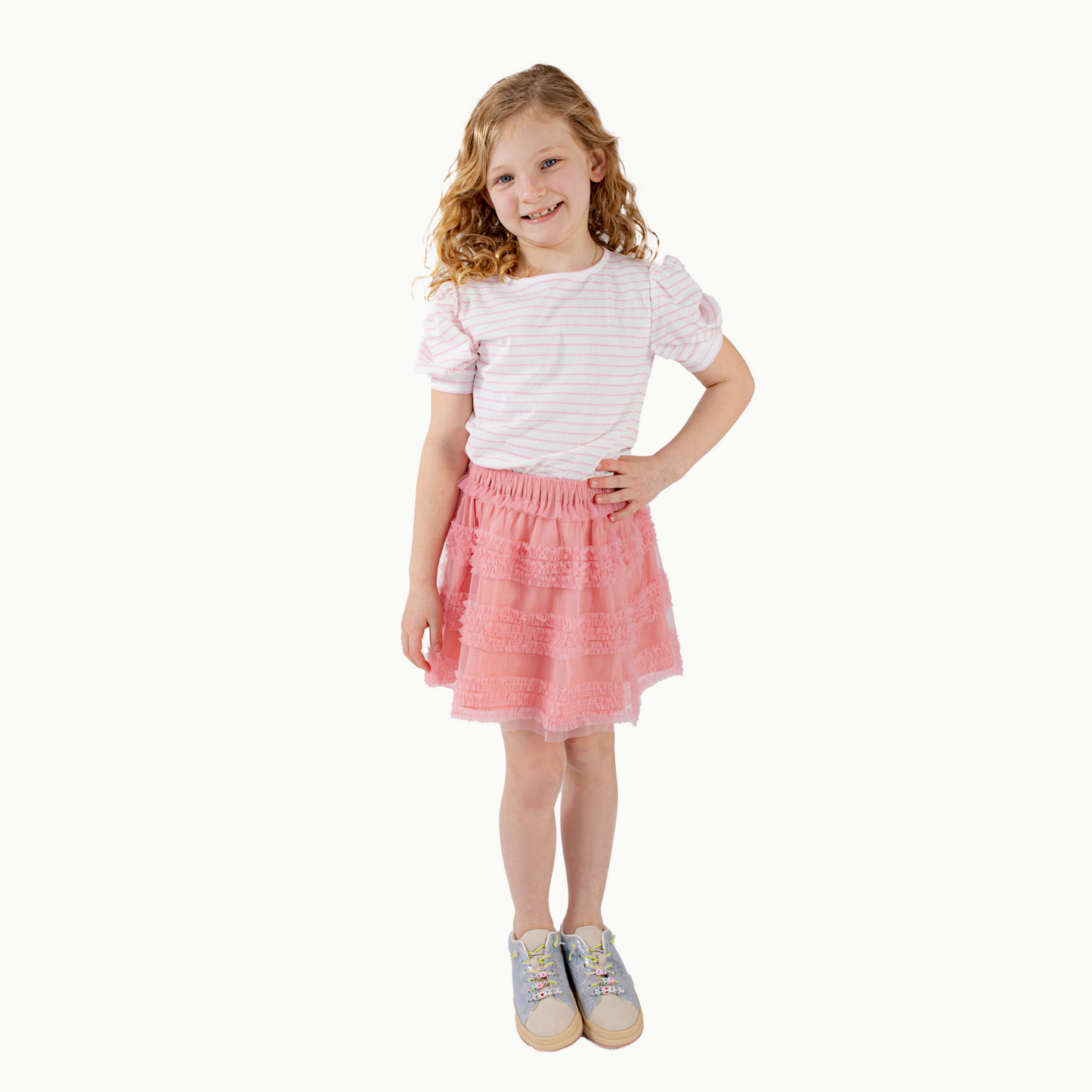 Puff Sleeve Tee in Pink Heart Stripe