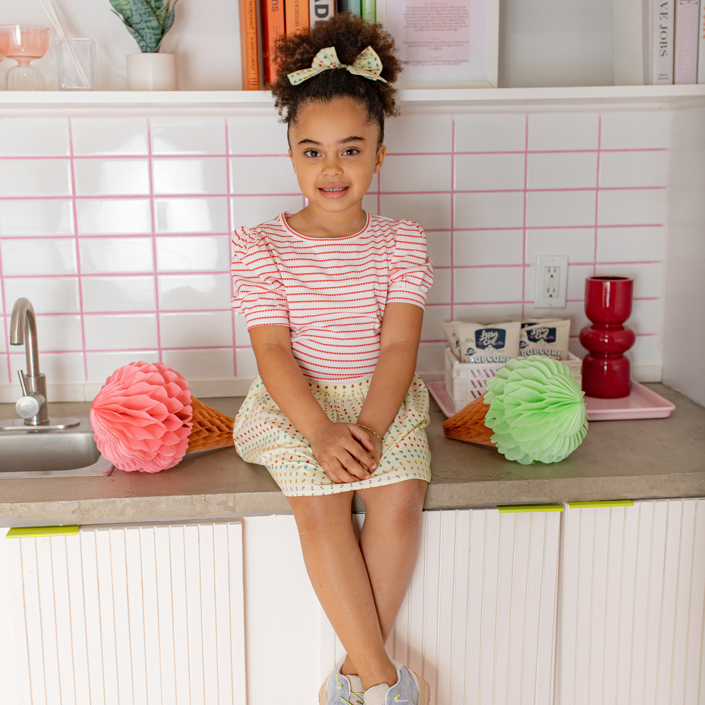 Puff Sleeve Tee in Red Heart Stripe