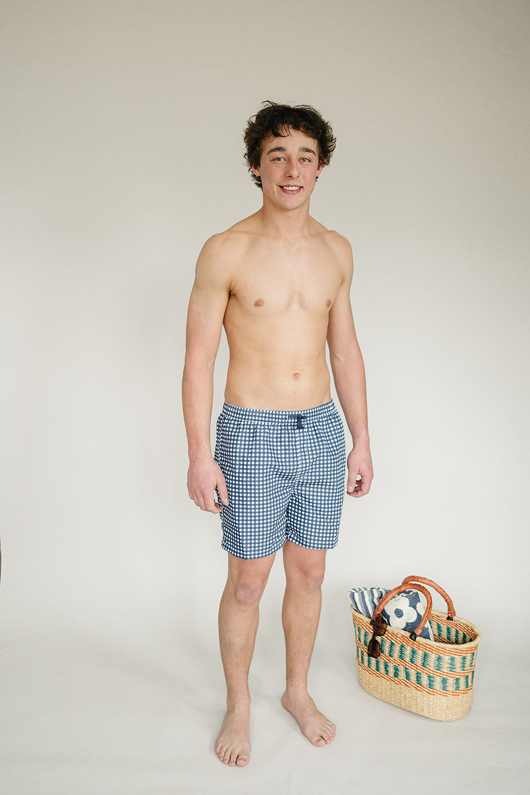 Navy Gingham Adult Men's Swim Shorts