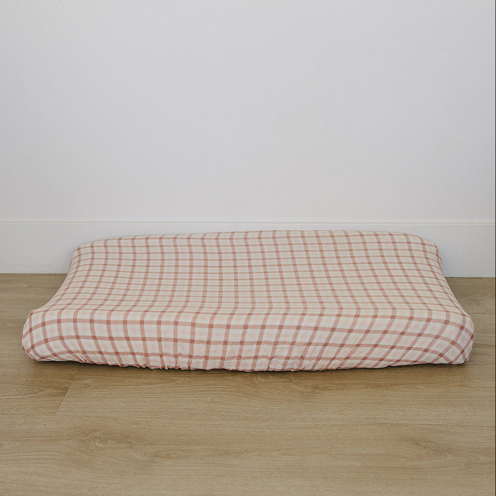 Pink Gingham Muslin Changing Pad Cover