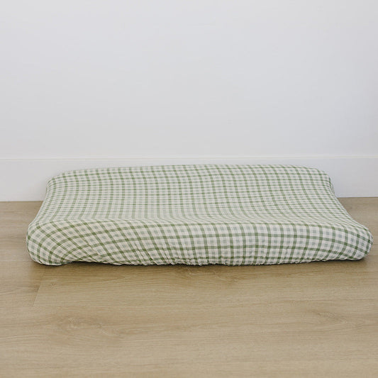 Green Gingham Muslin Changing Pad Cover