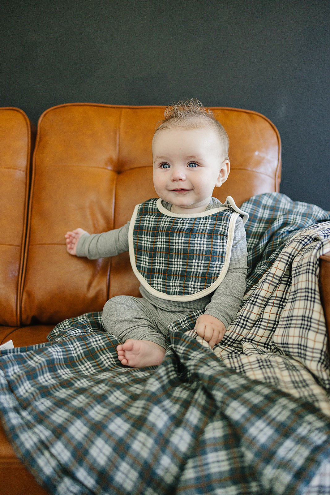 Navy Plaid Classic Muslin Bib