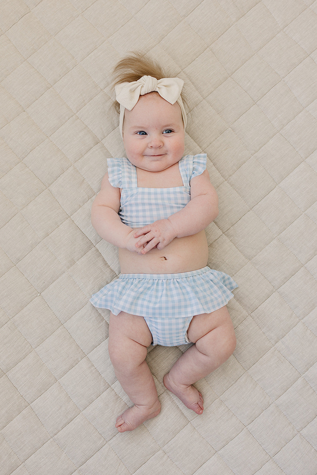 Light Blue Gingham Ruffle Bikini Set