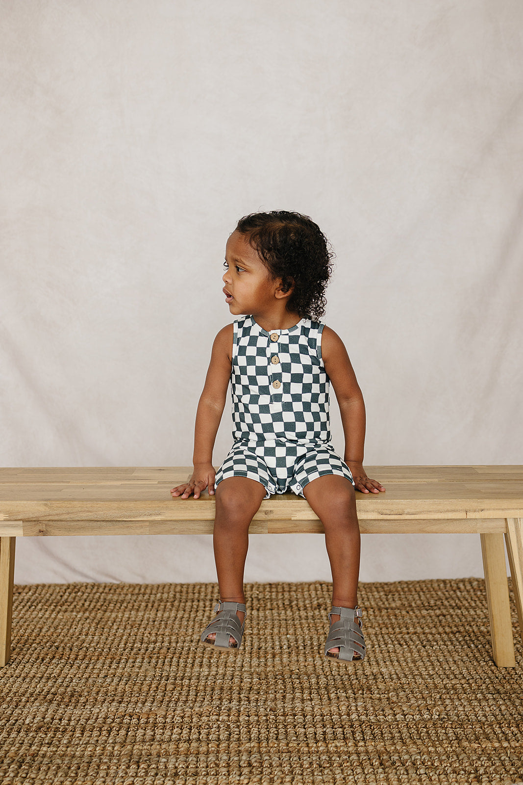 Charcoal Wavy Checkered Short Romper