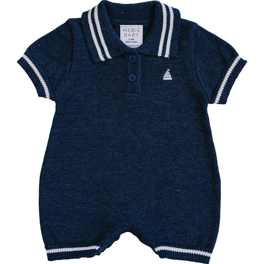 Collared Sailboat Knit Short Romper