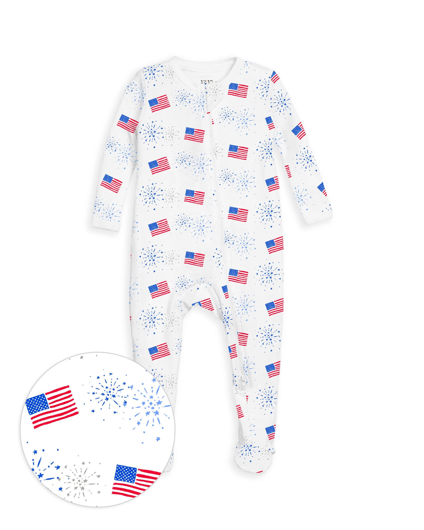 The Organic Zipper Footie [Flags and Fireworks]