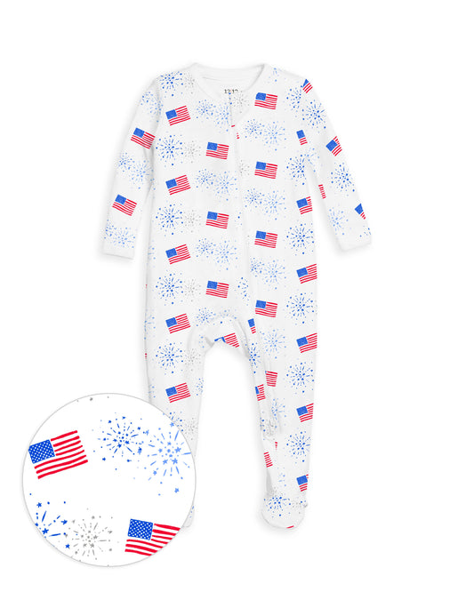 The Organic Zipper Footie [Flags and Fireworks]