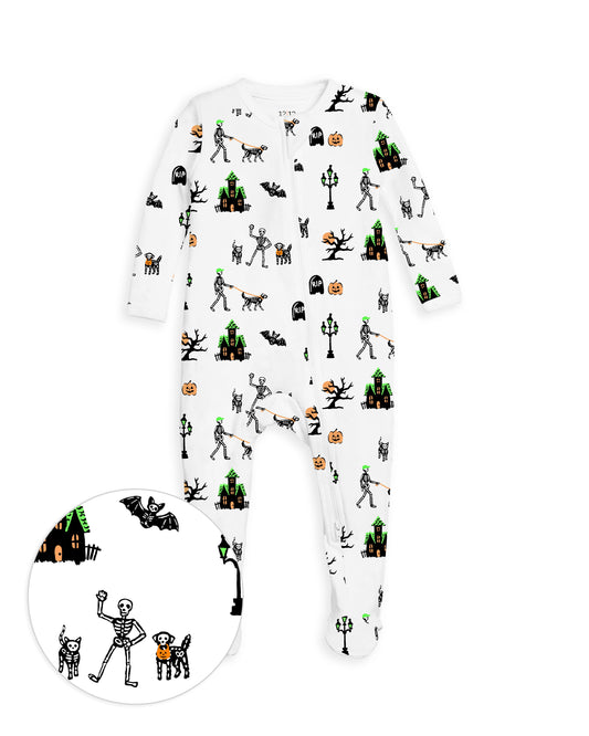 The Organic Zipper Footie [Spooky Skeletons]