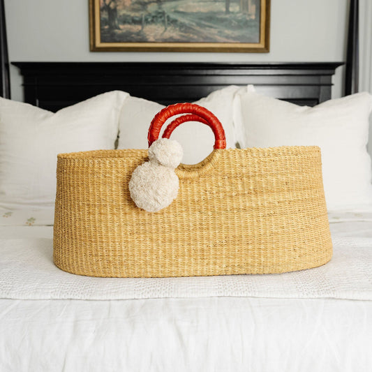 African Moses Basket, Cognac Circle Handle