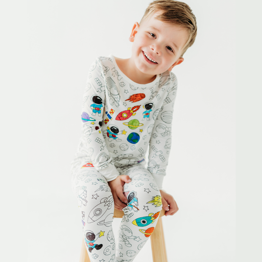 Space Coloring Pajamas for Kids | Soft Bamboo 2 Piece Set