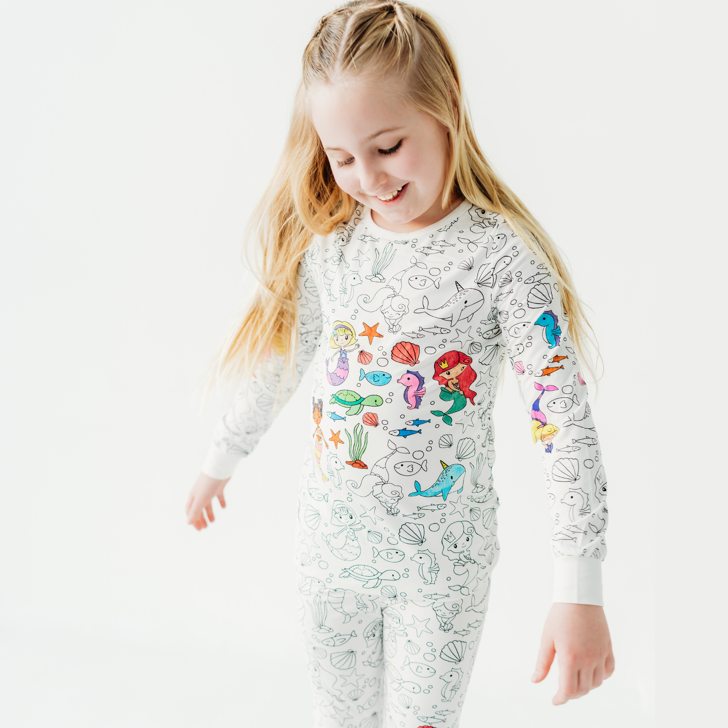 Mermaid Coloring Pajamas for Kids | Soft Bamboo 2 Piece Set