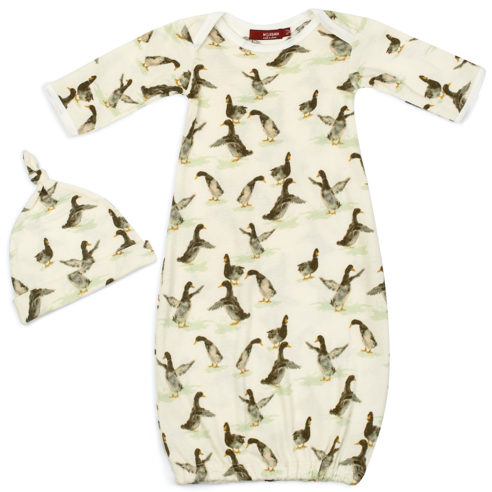 Duck Organic Cotton Newborn Gown & Hat Set