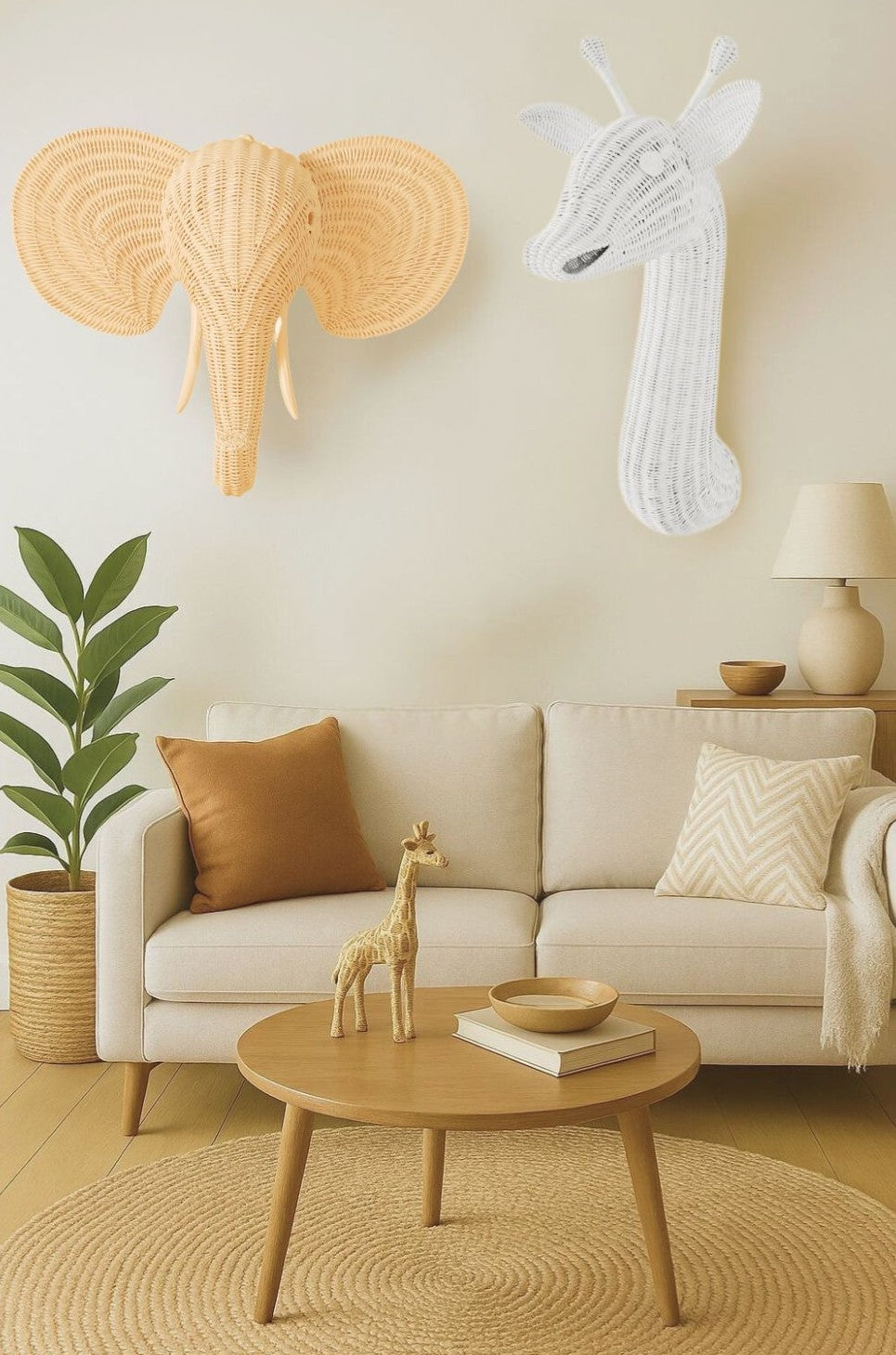Rattan Elephant Wall Decor – Safari Nursery Wall Art | Boho Kids Room Animal Head | Handmade Natural Rattan Décor