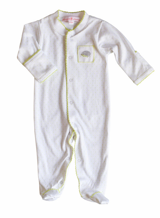 Cameryn Hedgehog Green Polka Dot Footie