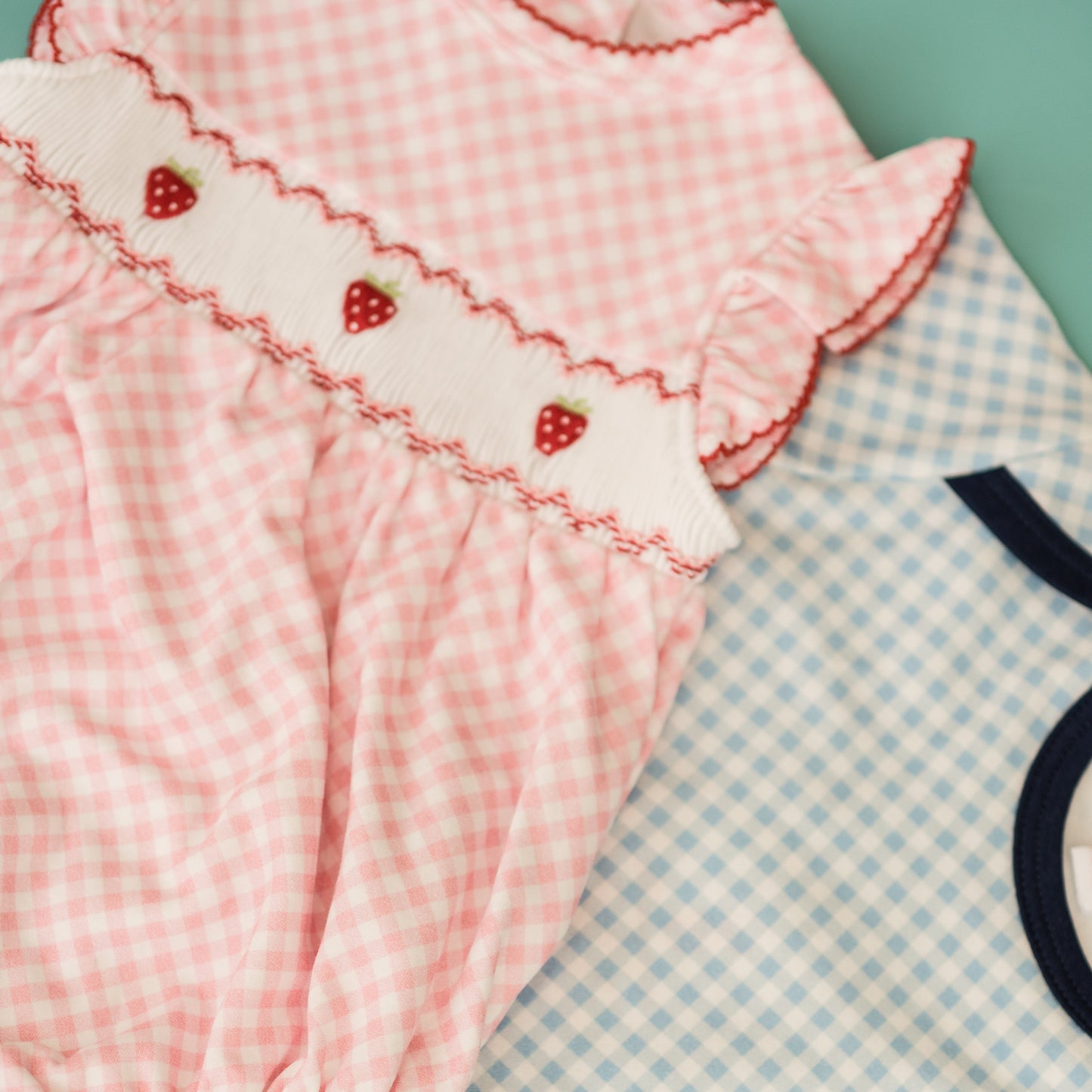 Pink Gingham Strawberry Smocked Bubble