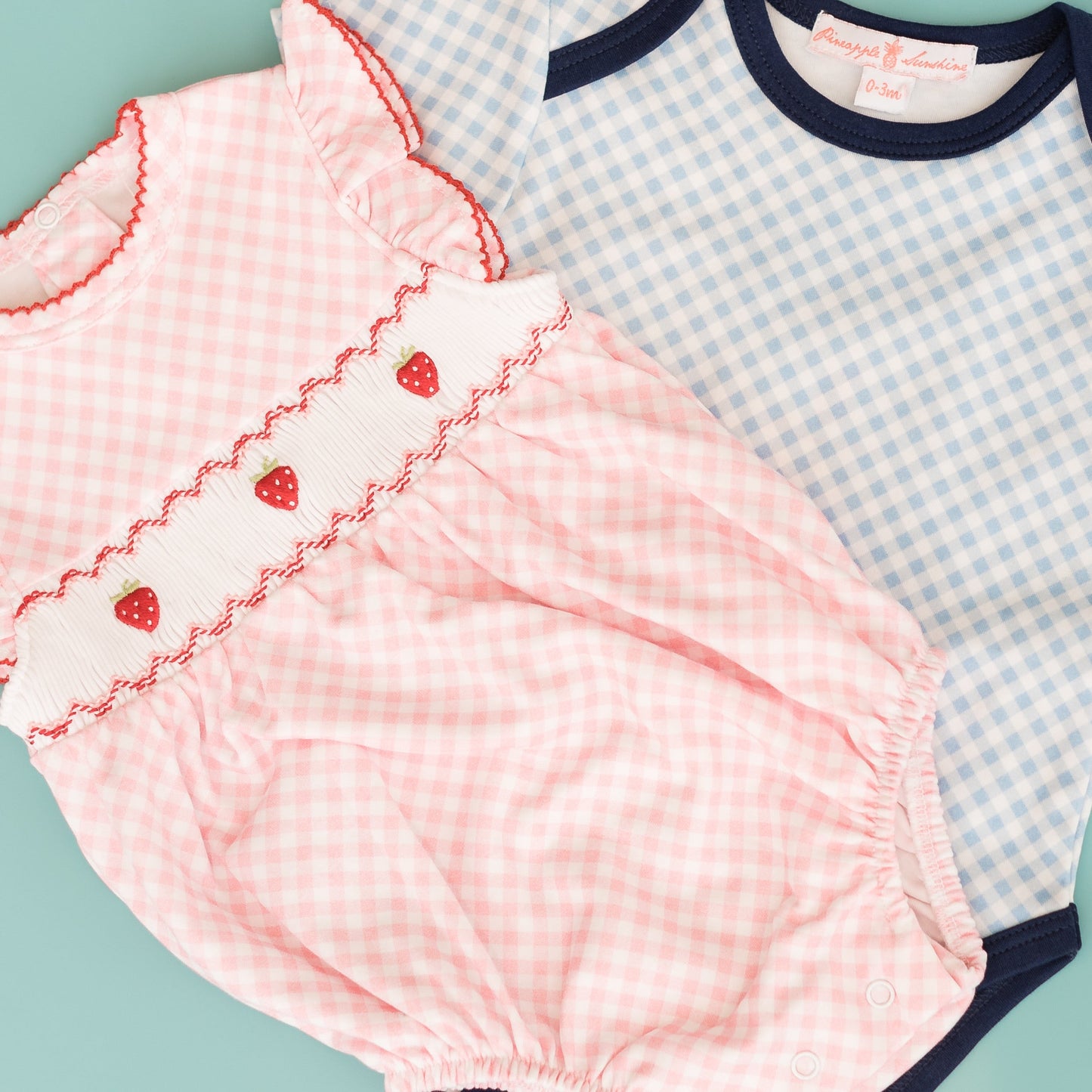 Pink Gingham Strawberry Smocked Bubble