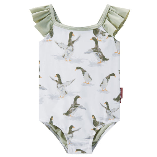 Duck Ruffled Cross Back Swimsuit