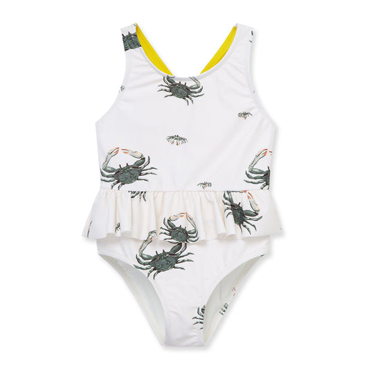 Coastal Crab Ruffle Waist Suspender Swimsuit