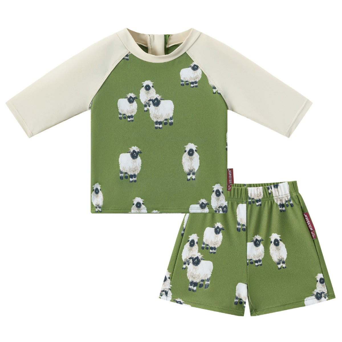 Valais Sheep Zipper Short Sleeve Top & Swim Trunks Set