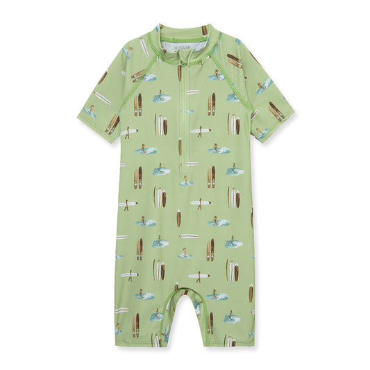 Summer Surf Zipper Short Sleeve Shortall Swimsuit